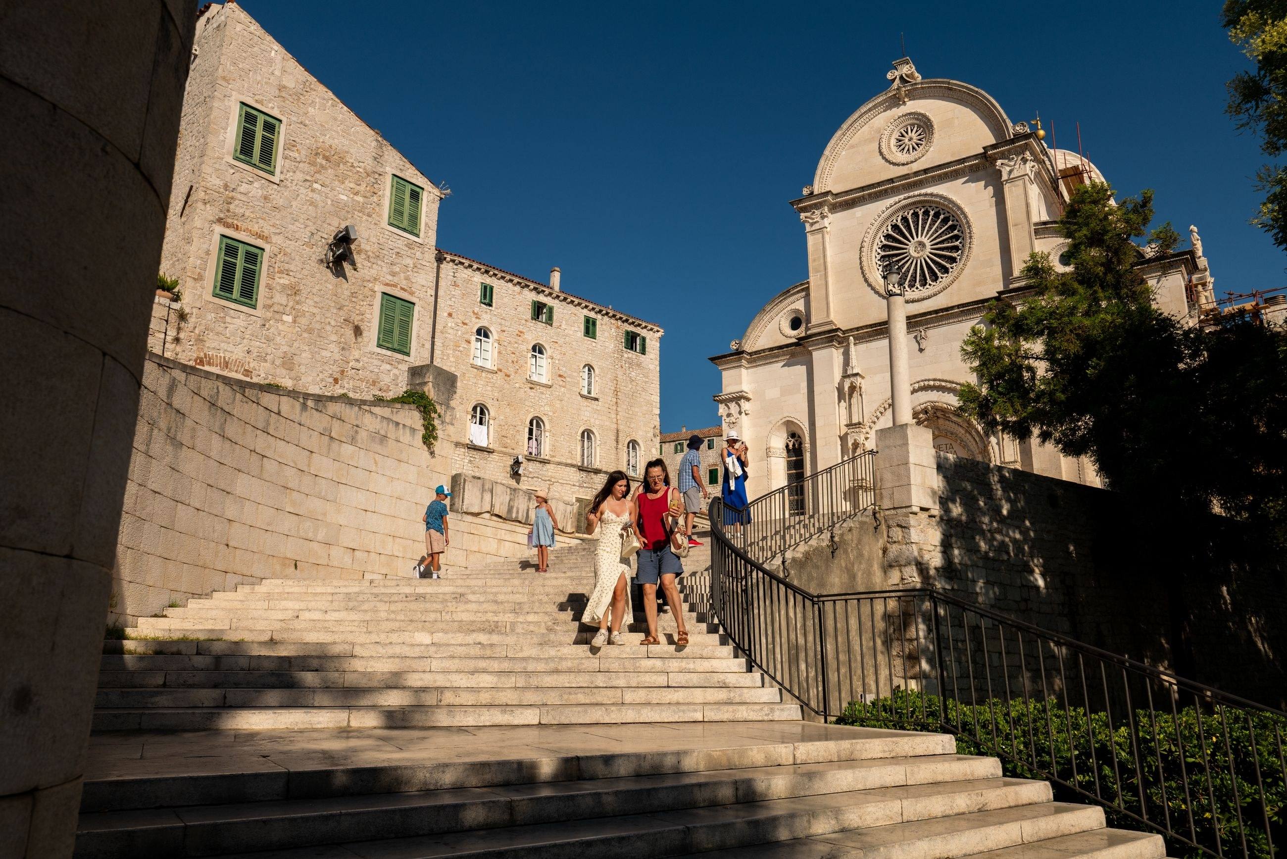 Stone steps leading down from the Cathedral of St James in Šibenik